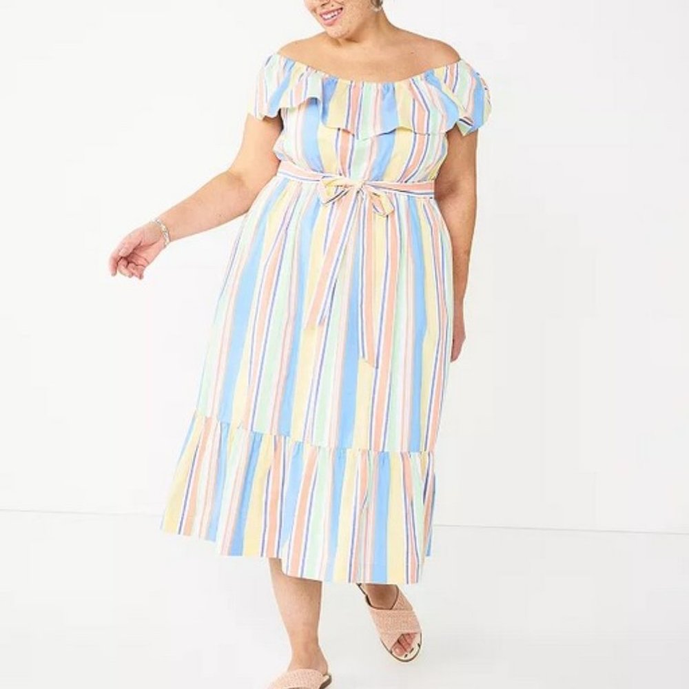 Draper James Off Shoulder Ruffle Sleeve Midi Dress 1X
